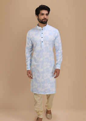 Blue Floral Printed Kurta image number 1